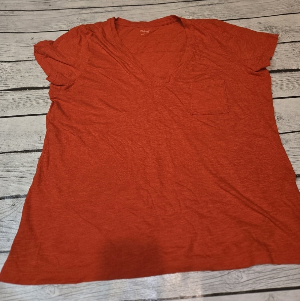 MADEWELL 100% Cotton classic Short-Sleeve V-Neck Pocket T-Shirt orange Red L - Picture 6 of 6